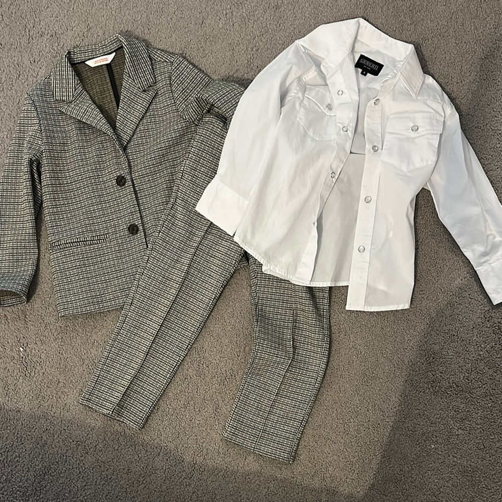 Stylish Kids Checkered Suit with White Shirt pearl buttons